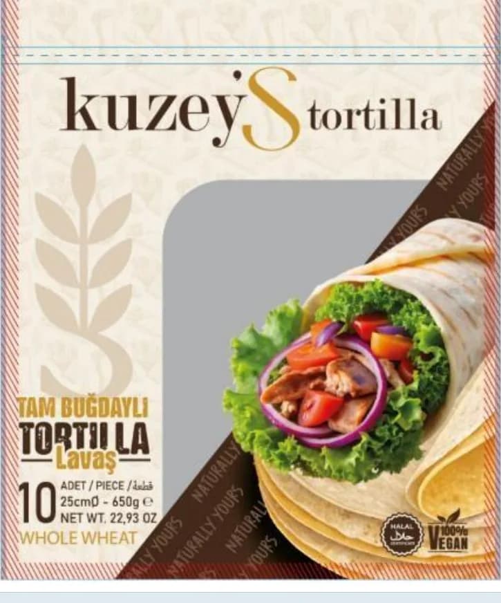 Kuzeys Tam Buğday Tortilla 25 cm (10'lu) ambalajı