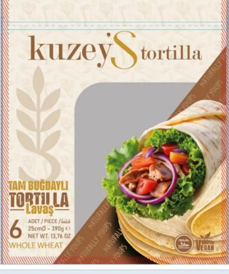Kuzeys Tam Buğday Tortilla 25 cm (6'lı) ambalajı